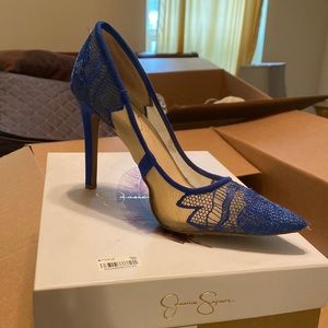 Blue lace Jessica Simpson heels